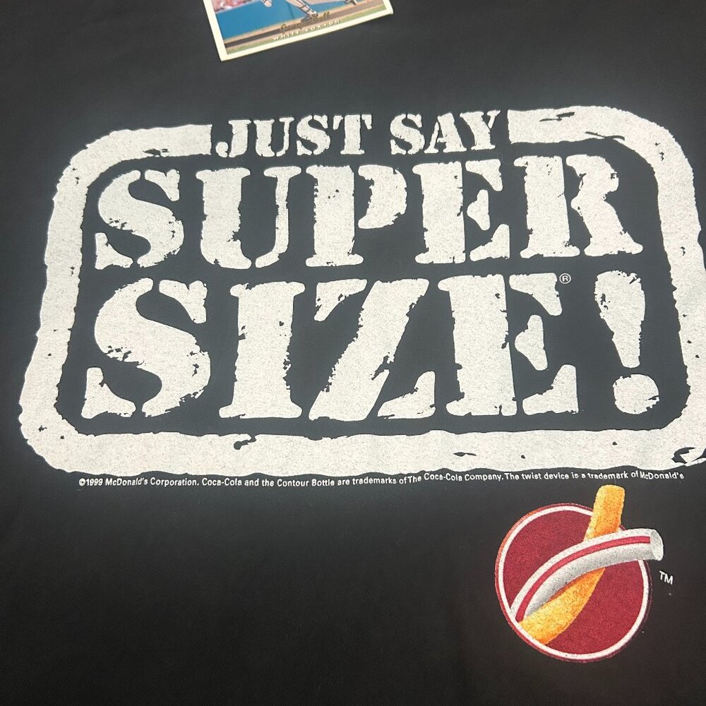 1999 Mcdonald Fast Food Just say Supersize Coke + Fries We go together Black Tee